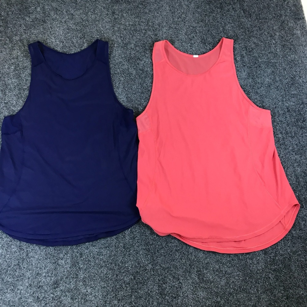 Lululemon Sculpt Tank Top Women S Navy Coral Mesh Racerback Active Lot Of 2 READ